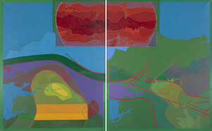 
	
		David Leverett, 
		British 1938-2020 - 
		 
		Untitled; 
		 
		oil on canvas in two...