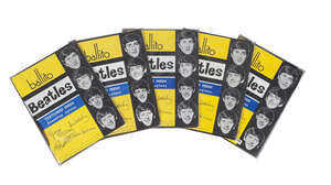 
	
		Fourteen pairs of Beatles stockings by Ballito,  seven brown and six black, each with...