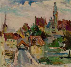 
	
		Walter Langhammer, 
		Austrian 1905-1977 - 
		&nbsp;
		View of a town; 
		&nbsp;
		oil on...