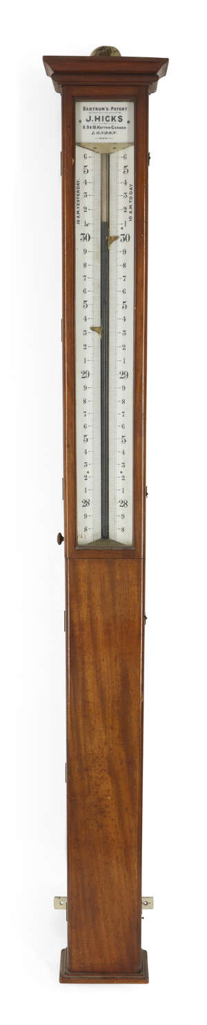 
	
		A large Victorian mahogany barometer, c.1890, the case with square moulded top enclosing...