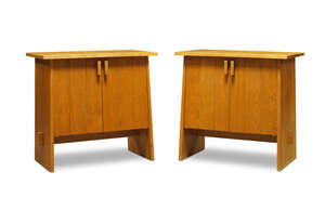 
	
		Richard La Trobe Bateman (b.1938), a pair of oak bedside cupboards,
		c.1982, one...