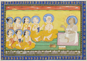
	
		The religious leader Vallabha (d. 1532AD), founder of the Vallabhajarya Sect discoursing...
