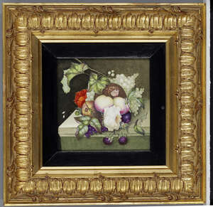 
	
		An English porcelain plaque depicting a still life with fruit and flowers, early 19th...