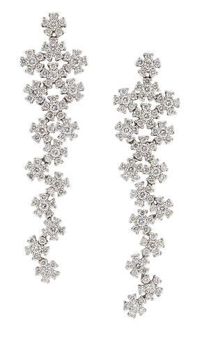 
	
		A pair of diamond pendant earrings, of circular-cut diamond articulated snowflake design...