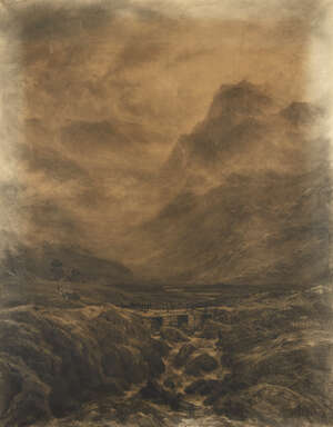 
	
		James Elliot, 
		British fl. 1882-1897- 
		 
		Mountain landscape, 1896; 
		 
		charcoal...