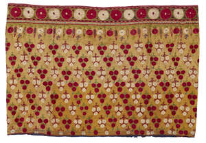 
	
		A Sikh embroidered silk phulkari panel, 19th century, the ends joined for a cushion...