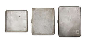 
	
		Three 1920s silver cigarette cases, each with push button thumb piece and gilded...