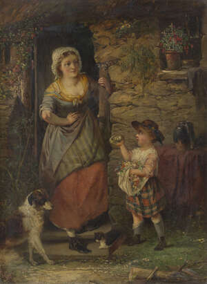 
	
		John Faed, RSA, 
		Scottish 1819-1902- 
		The bird's nest; 
		oil on canvas, signed...