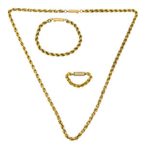 
	
		A late 19th century gold necklace and bracelet, of Prince-of-Wales link design, length...