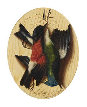
	
		Michelangelo Meucci, 
		Italian 1840-1909-
		 
		Trompe l'oeil of hanging...