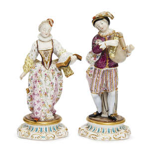 
	
		A pair of Continental figures of a boy and girl, representing Music and Literature,...