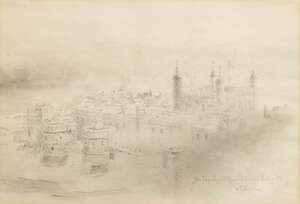
	
		William Lionel Wyllie RA RBA RE RI NEAC, 
		British 1851-1931-
		 
		The Tower from...