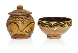 
	
		Clive Bowen (b.1943), a lidded jar 
		c.1970, impressed seal to side 
		An early...