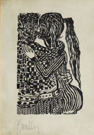 
	
		John Bratby RA, 
		 
		British 1928-1992- 
		 
		Couple Embracing;
		 
		