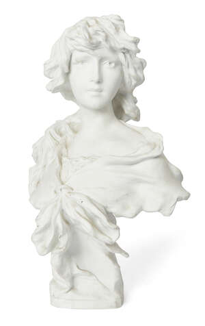
	
		A French Art Nouveau parian bust of a young woman, signed Morin to reverse, 52cm high...