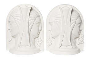 
	
		A pair of unusual painted plaster Janiform capitals , 'The Four Seasons', possibly French...