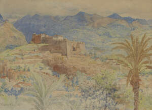 
	
		Tristram James Ellis, 
		British 1844-1922- 
		Middle Eastern mountain landscape, 1891;...