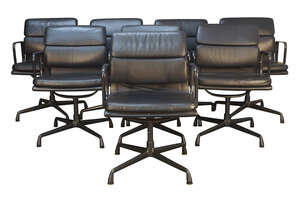 
	
		Charles Eames and Ray Eames (American), a set of eight model 'EA208' soft pad chairs for...
