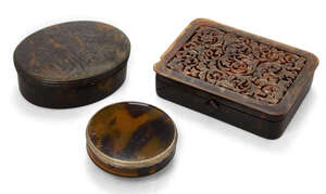 
	
		A group of three tortoiseshell dressing table boxes, late 19th/early 20th century,...
