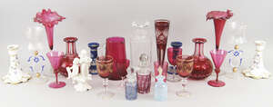 A pair of Venetian type drinking glasses, 22xm high, together with a collection of domestic porcelains and glass, 19th/20th century, to comprise a pair of mode