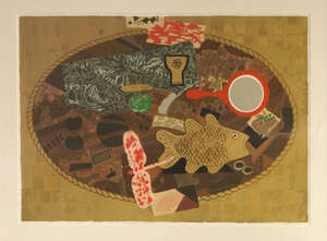 
	
		William Hunter Littlejohn, Scottish 1929-2006- Fish, Dragonfly and Oval Mirror;...