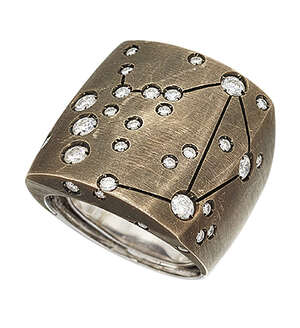 
	
		A diamond-set two colour 'Libra' ring, by Pomellato, with brushed textured panel front...