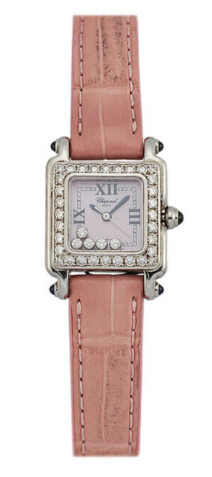 
	
		A stainless steel and diamond 'Happy Sport' quartz wristwatch, by Chopard, the square...