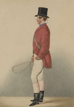 
	
		Richard Dighton, 
		British 1795-1880- 
		 
		Portrait of a huntsman standing...