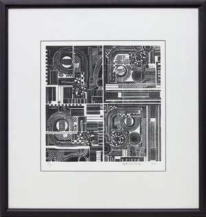 Sir Eduardo Paolozzi CBE RA,&nbsp;Scottish 1924-2005,&nbsp;Eros and Dresser from CRM Suite, 1975;&nbsp;woodcut,&nbsp;