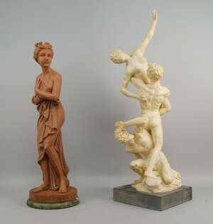 
	
		A resin figure group of the Abduction of Sabine Women, 69cm high,  together with a...