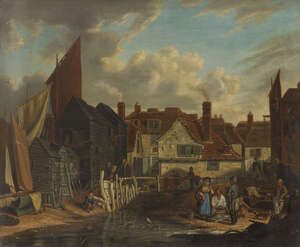 
	
		Attributed to Joseph Stannard, 
		British 1797-1830- 
		Villagers at a fish market;...