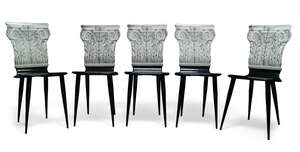 
	
		Piero Fornasetti (Italian 1913-1988), a set of five 'Capitello Corinzio' chairs     
		
