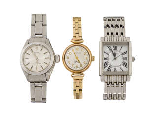 
	
		Three lady's wristwatches, comprising: a stainless steel 'Oyster Princess' automatic by...