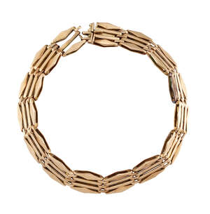 
	
		A late 19th century gold gate-link bracelet, length 18.0cm

	

