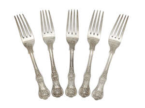 
	
		A set of Victorian silver Queen's pattern table forks, London, c.1855, John James Whiting