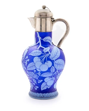 A Victorian Stourbridge silver-mounted cameo glass claret jug, probably Thomas Webb & Sons,...