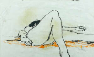 Douglas Owen Portway, 
		South African/ British, 1922-1993-
		 
		Nude sketch;
		 
		pen, ink and gouache, signed, 20 x 32.5cm (ARR)