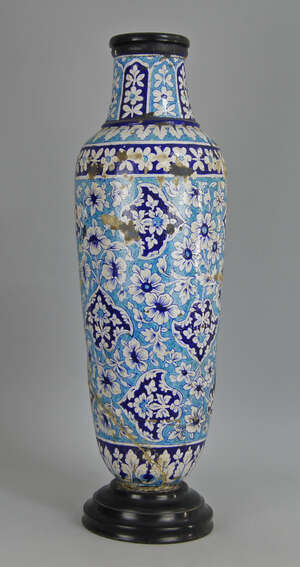 
	
		An Indian  Sind pottery amphora shaped vase, late 19th/early 20th century, decorated with...