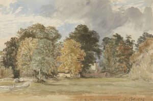 Thomas Lindsay NWS, 
		British 1793-1861- 
		 
		In the Meadows nr Mortlake; 
		 
		watercolour, titled and dated 20 Oct 1834 in brown pen, 16x24cm 
		