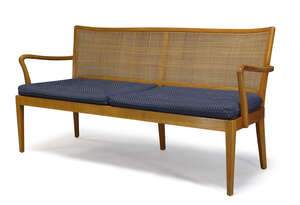 
	
		Frank Rudolf, a beech and caned bench attributed to Erwin Behr, Wendlingen    
		c.1950 ...