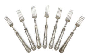 
	
		A set of fifteen George III silver pastry forks, Sheffield, c.1819, Aaron Hadfield, 