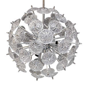 
	
		Belgian, a 'dandelion' chromed and glass twelve light pendant ceiling light    
		1970s ...
