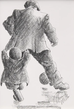 Alexander Millar,&nbsp;British b.1960-&nbsp;Playing Football With Dad;pencil drawing on wove,&nbsp;signed,&nbsp;sheet:...