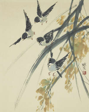 
	
		TAN THEAN SONG (Malaysian b. 1946), pair of watercolours, birds and foliage, signed,...
