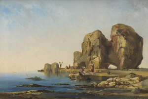 
	
		Jean dAlheim, 
		Russian 1832-1894- 
		 
		Fisherfolk on a Mediterranean coast with a...