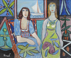 
	
		Zdeněk Macek, 
		Czech 1905-1987- 
		Two women in an interior by a window; 
		oil on...