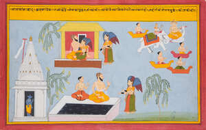 
	
		The apsaras or heavenly nymph Menaka interrupts the asceticisms of the sage Vishvamitra,...