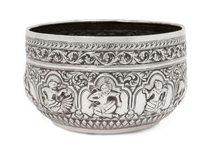 
	
		A silver repousse bowl with scenes from the Ramayana, India, 19th century, the silver...