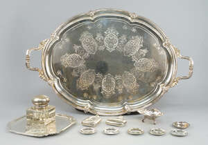 
	
		A Continental .835 standard silver salver. of square form with canted corners, also a...