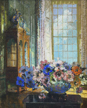 
	
		Walter Taylor, 
		British 1860-1943- 
		 
		Still Life with Larkspur, Calendulas, and...